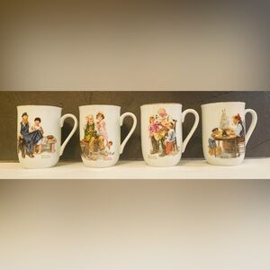 Vintage Norman Rockwell Mugs Porcelain 1982 Museum Collection Set of 4